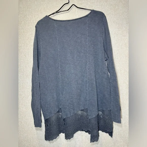 Soft Surroundings Gray Cotton Tunic Top Decorative Hemline Lagenlook Size PXL - Picture 2 of 9